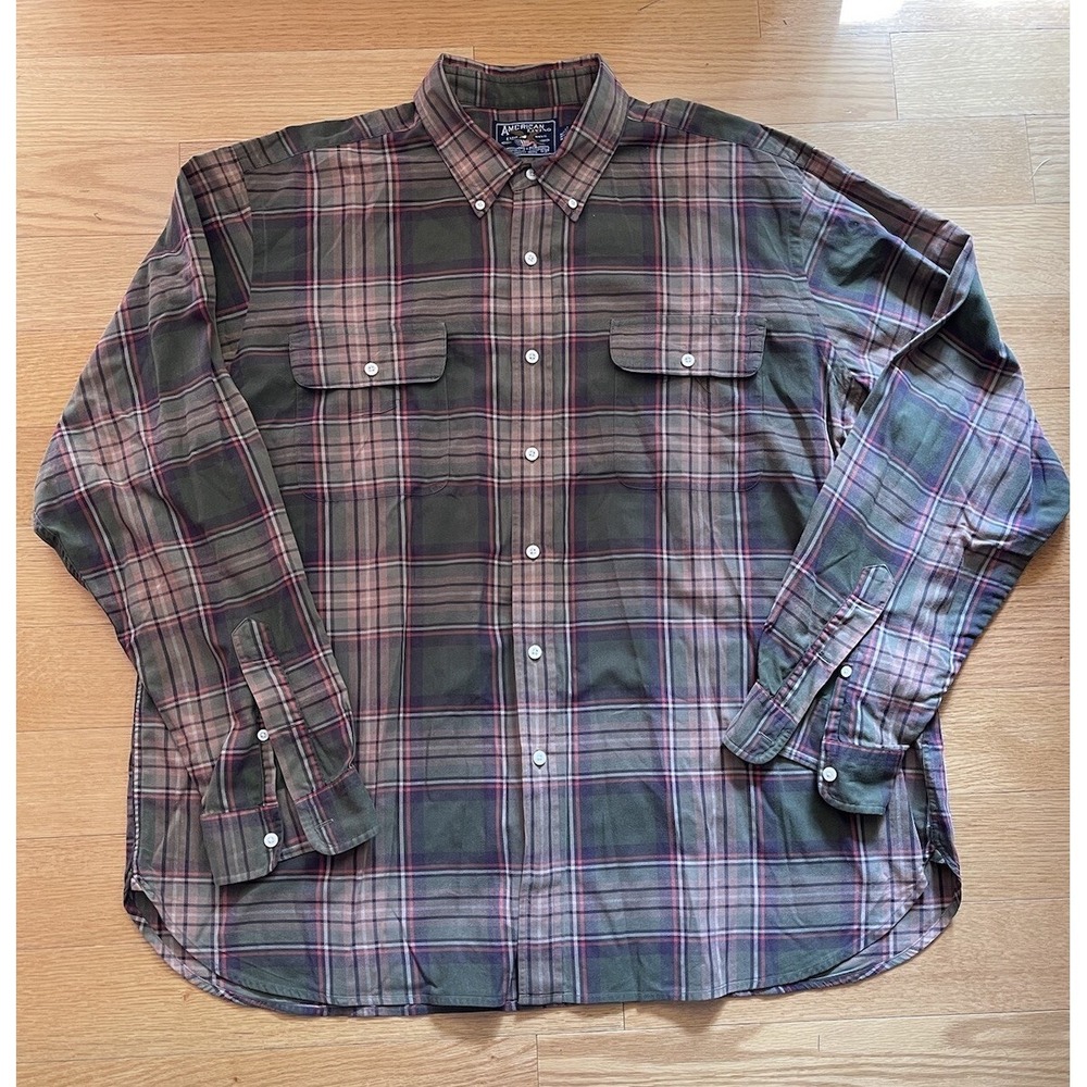 American living Green Brown Flannel Shirt, Size XXL